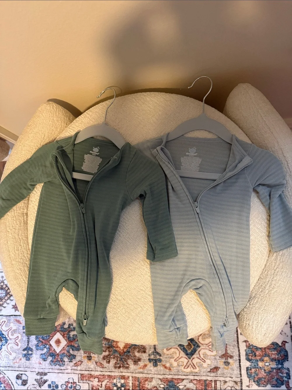 2 New Cloud Island Newborn One-Piece Set Zipper Romper in Sage and Light Blue